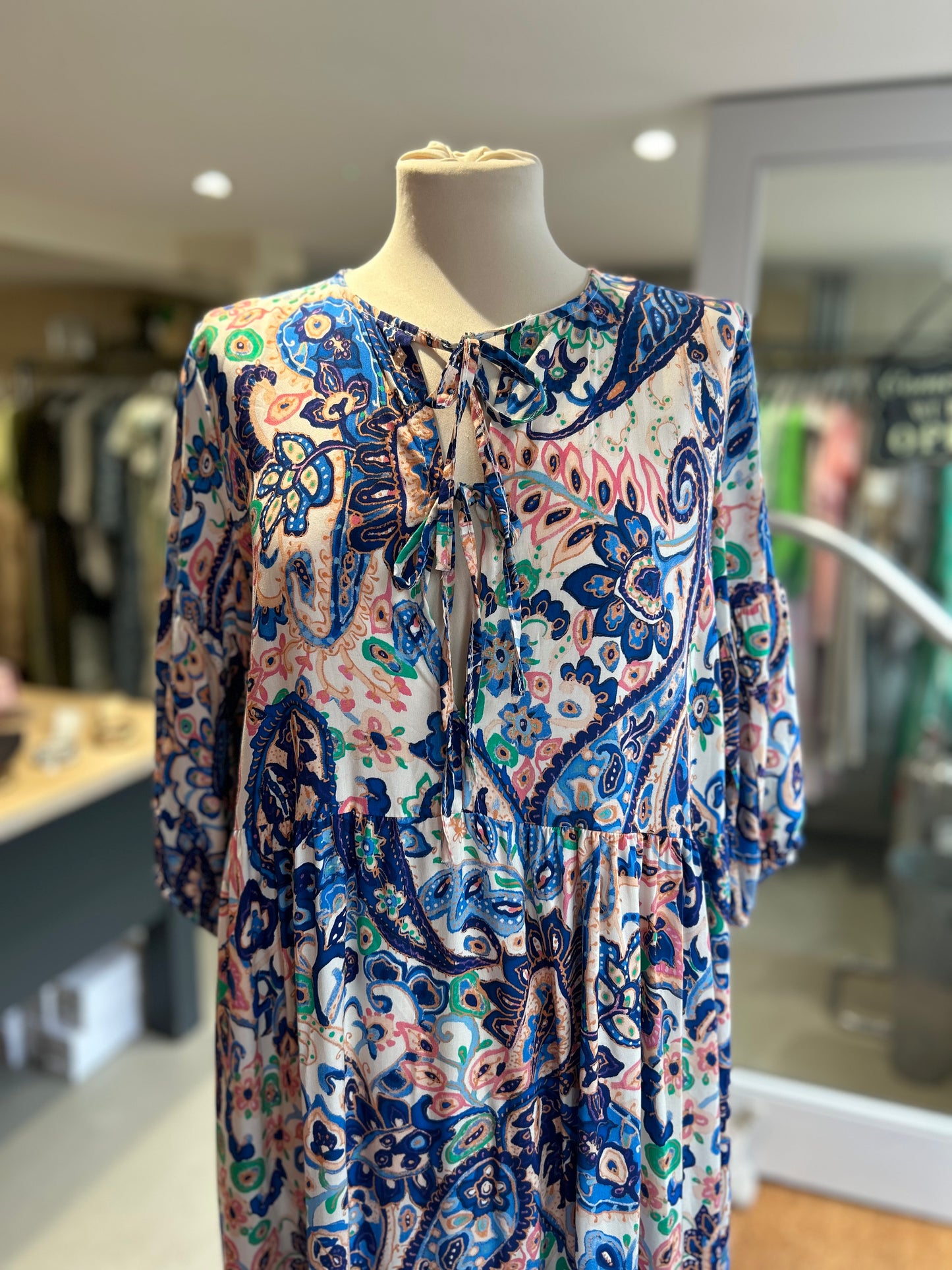 Patterned Bow Tie Dress - Blue