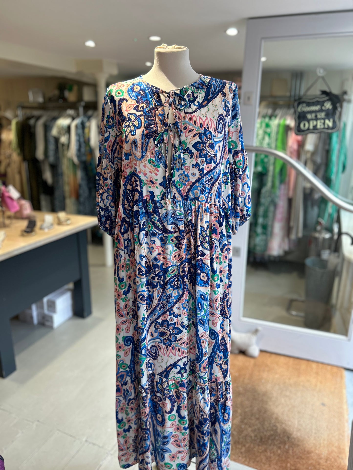 Patterned Bow Tie Dress - Blue