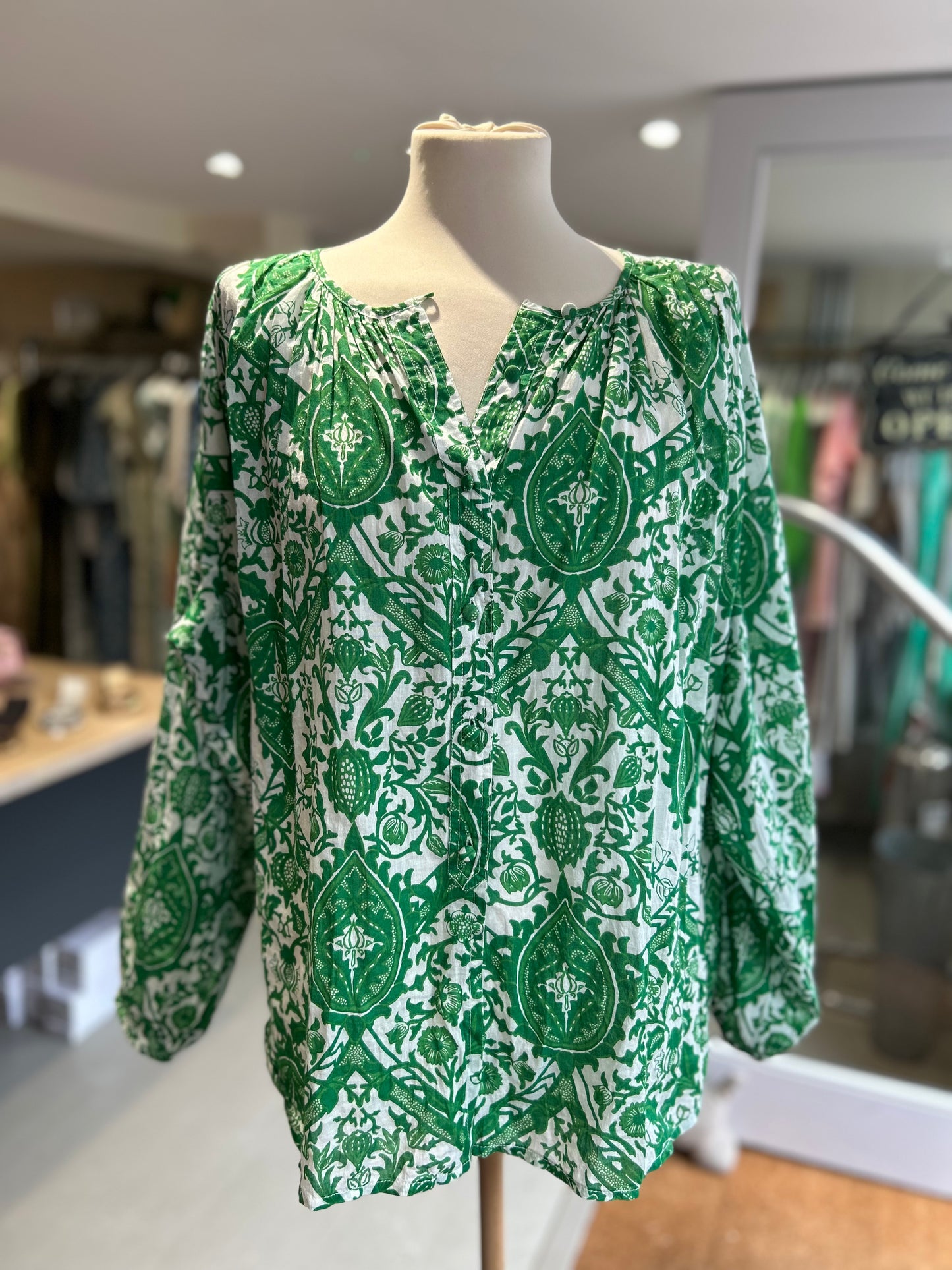 Cotton Pattern Shirt - White & Green