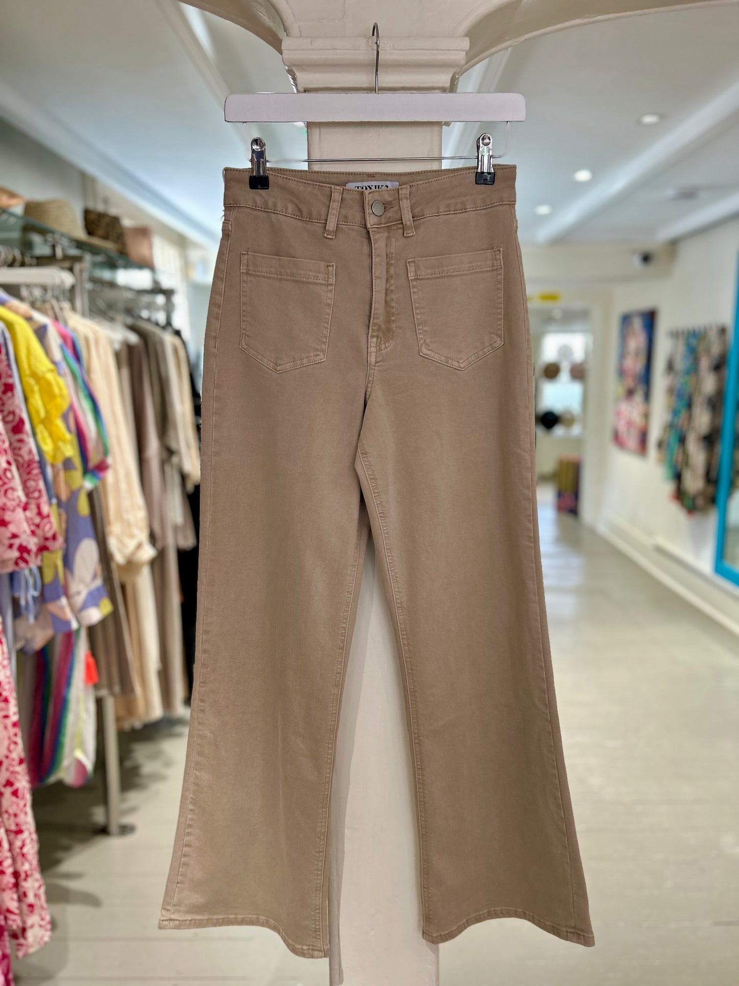 High Waisted Wide Leg Jeans with Front Pockets - Khaki