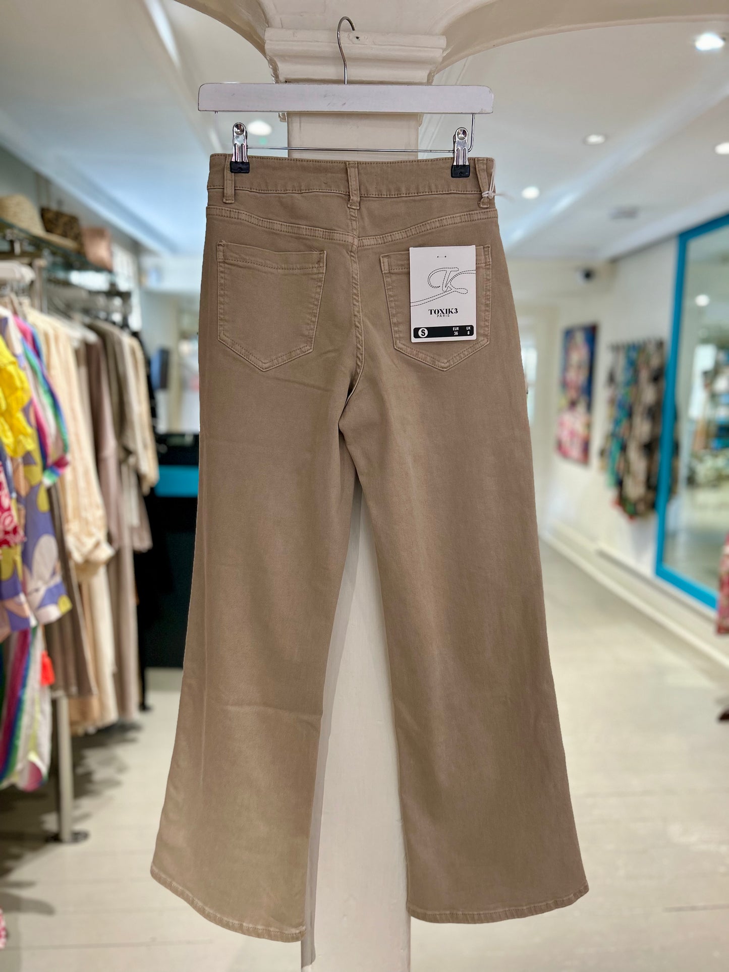 High Waisted Wide Leg Jeans with Front Pockets - Khaki