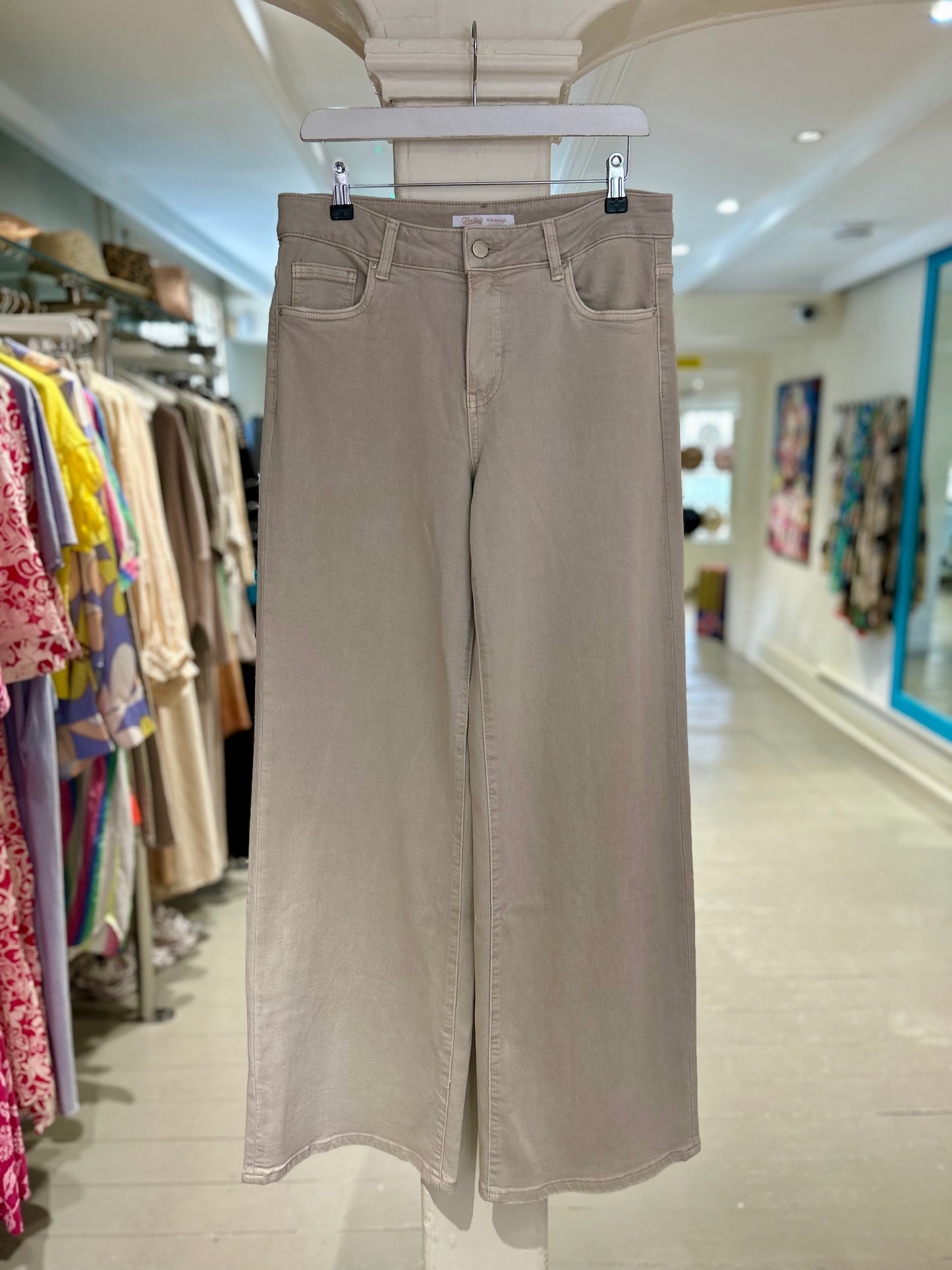 High Waisted Wide Leg Jeans - Beige