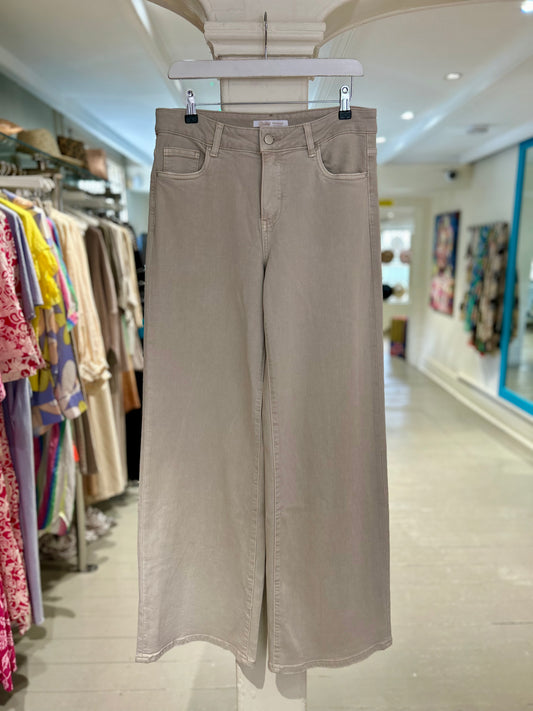 High Waisted Wide Leg Jeans - Beige