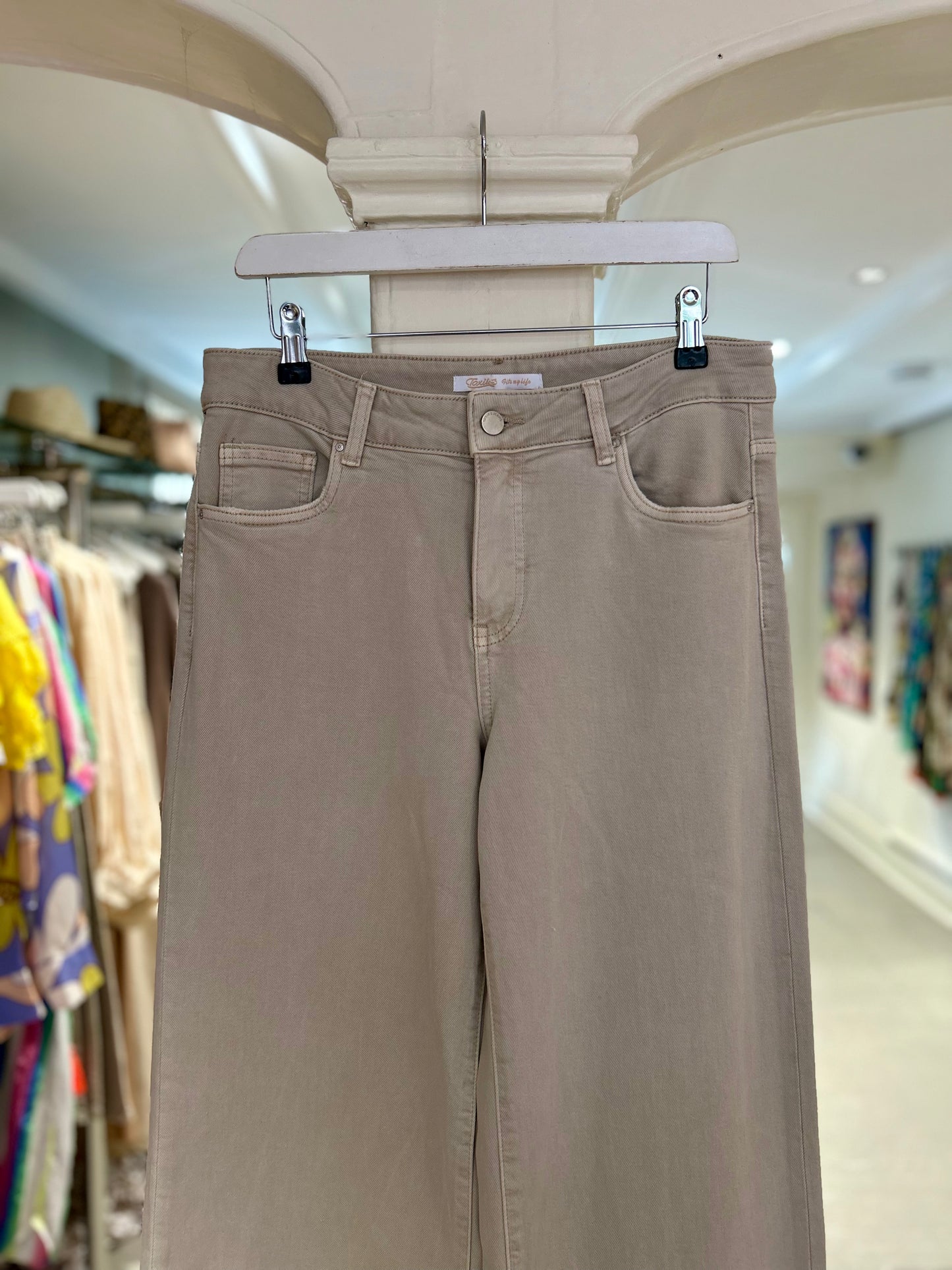 High Waisted Wide Leg Jeans - Beige