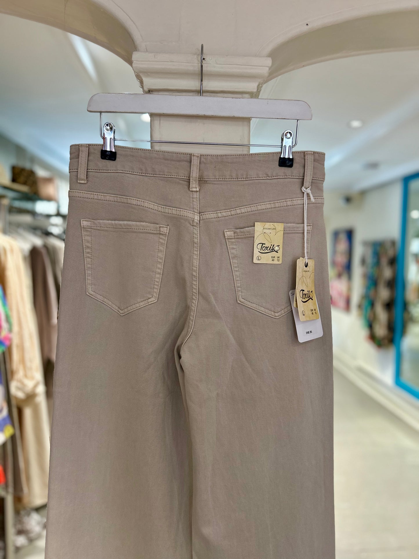High Waisted Wide Leg Jeans - Beige