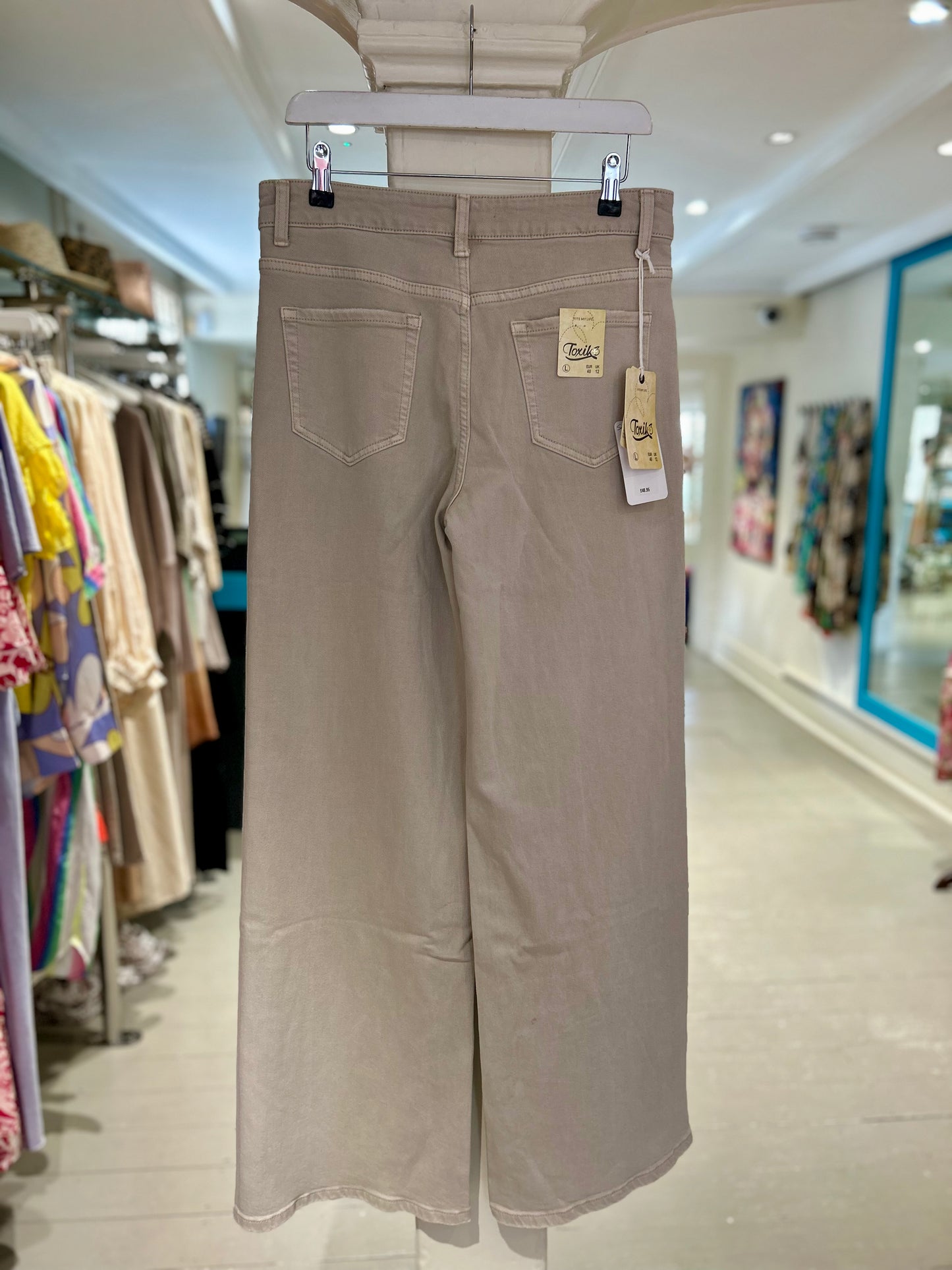 High Waisted Wide Leg Jeans - Beige