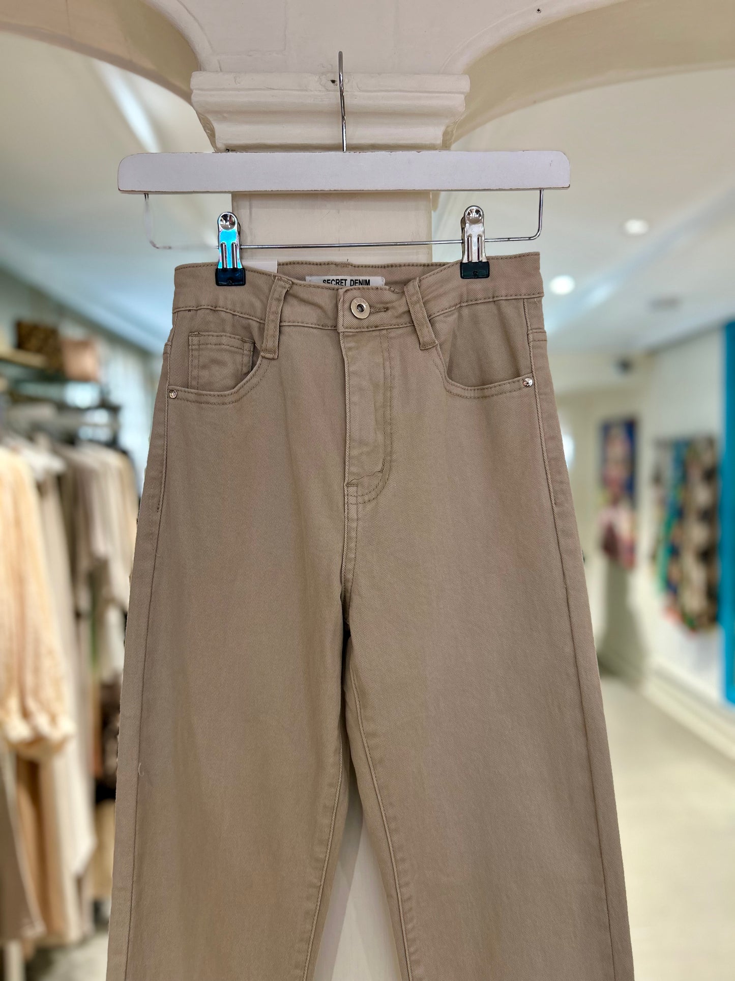 High Waisted Straight Leg Jeans - Khaki