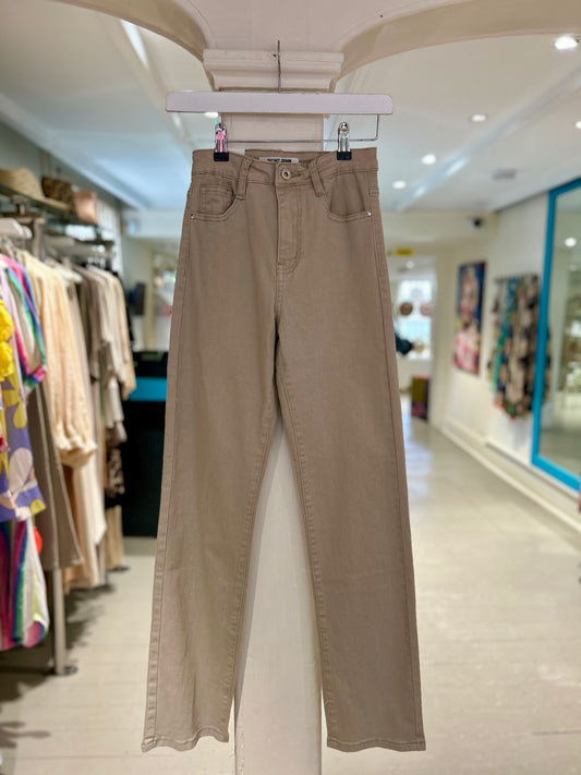 High Waisted Straight Leg Jeans - Khaki