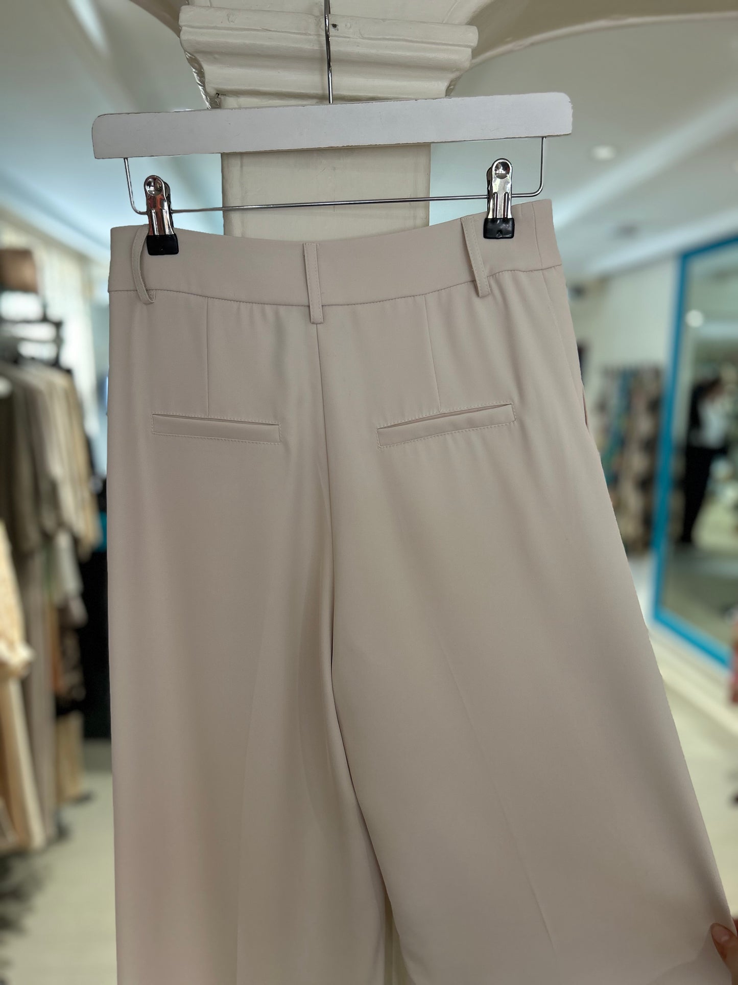High Waisted Wide Leg Trousers - Beige