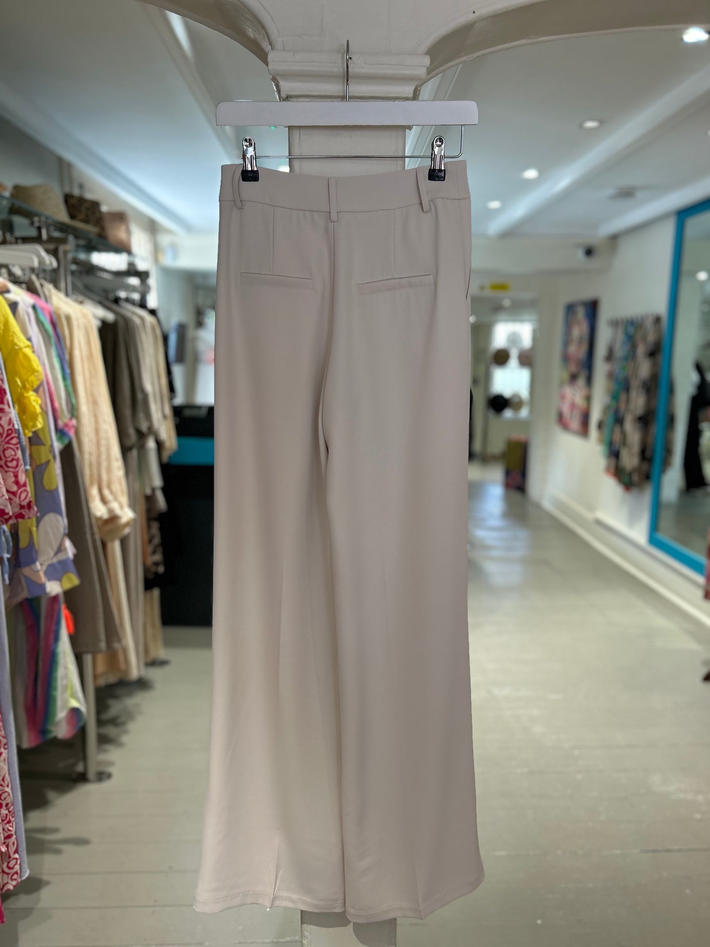 High Waisted Wide Leg Trousers - Beige