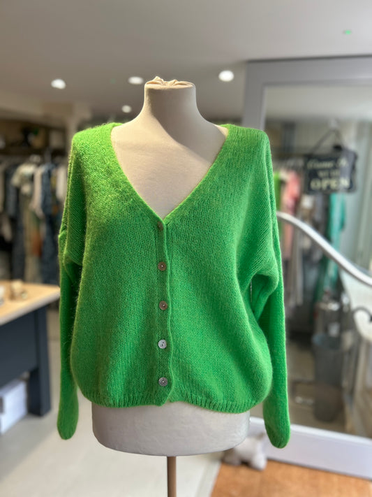 Wool Mix Button Down Cardigan - Bright Green