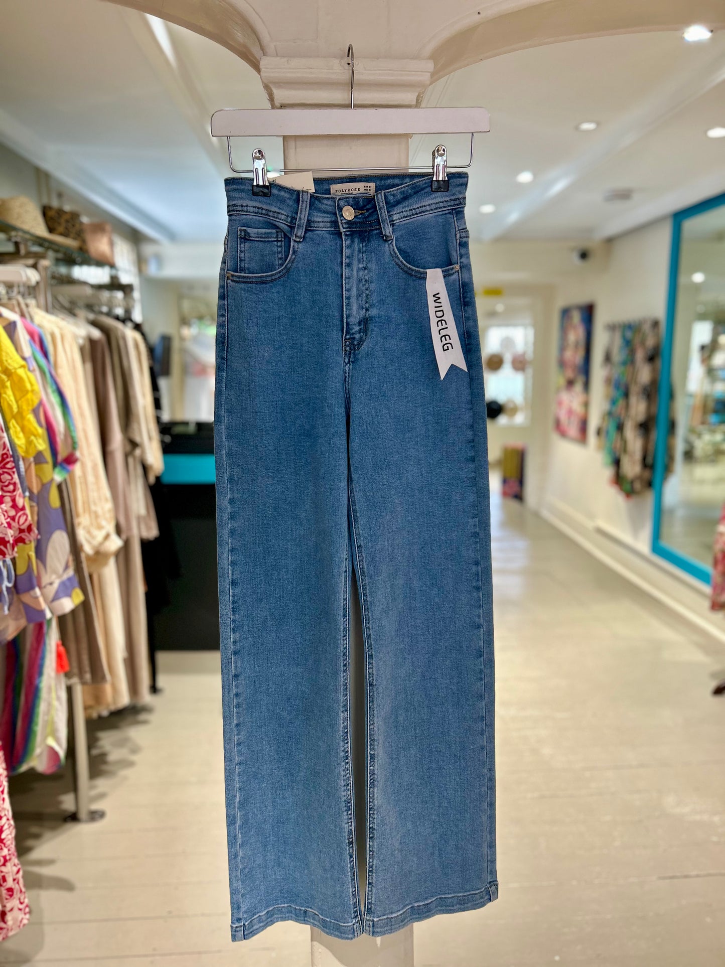High Waisted Wide Leg Jeans - Mid Wash
