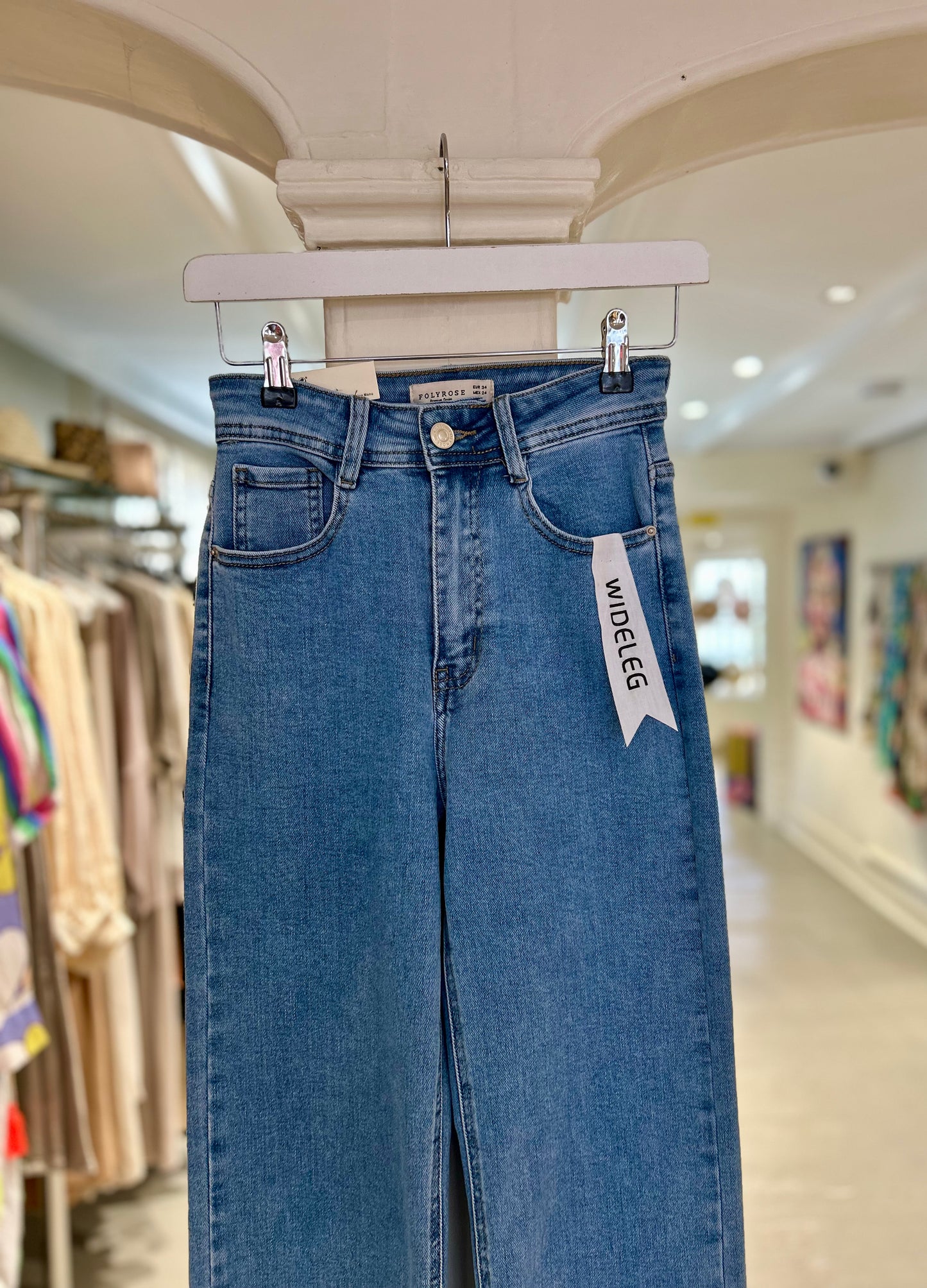 High Waisted Wide Leg Jeans - Mid Wash