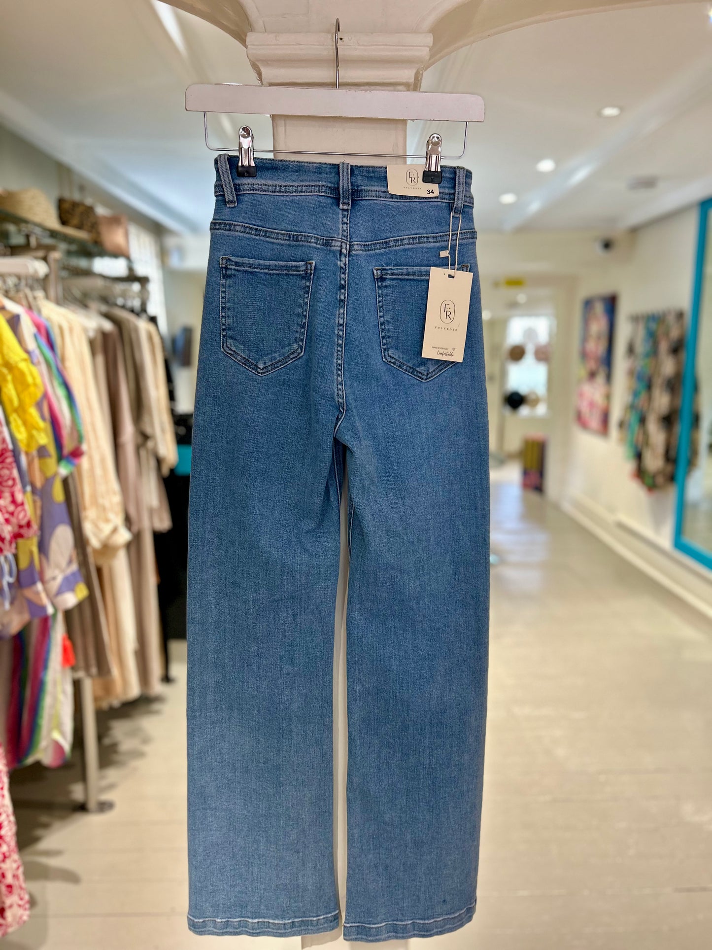 High Waisted Wide Leg Jeans - Mid Wash