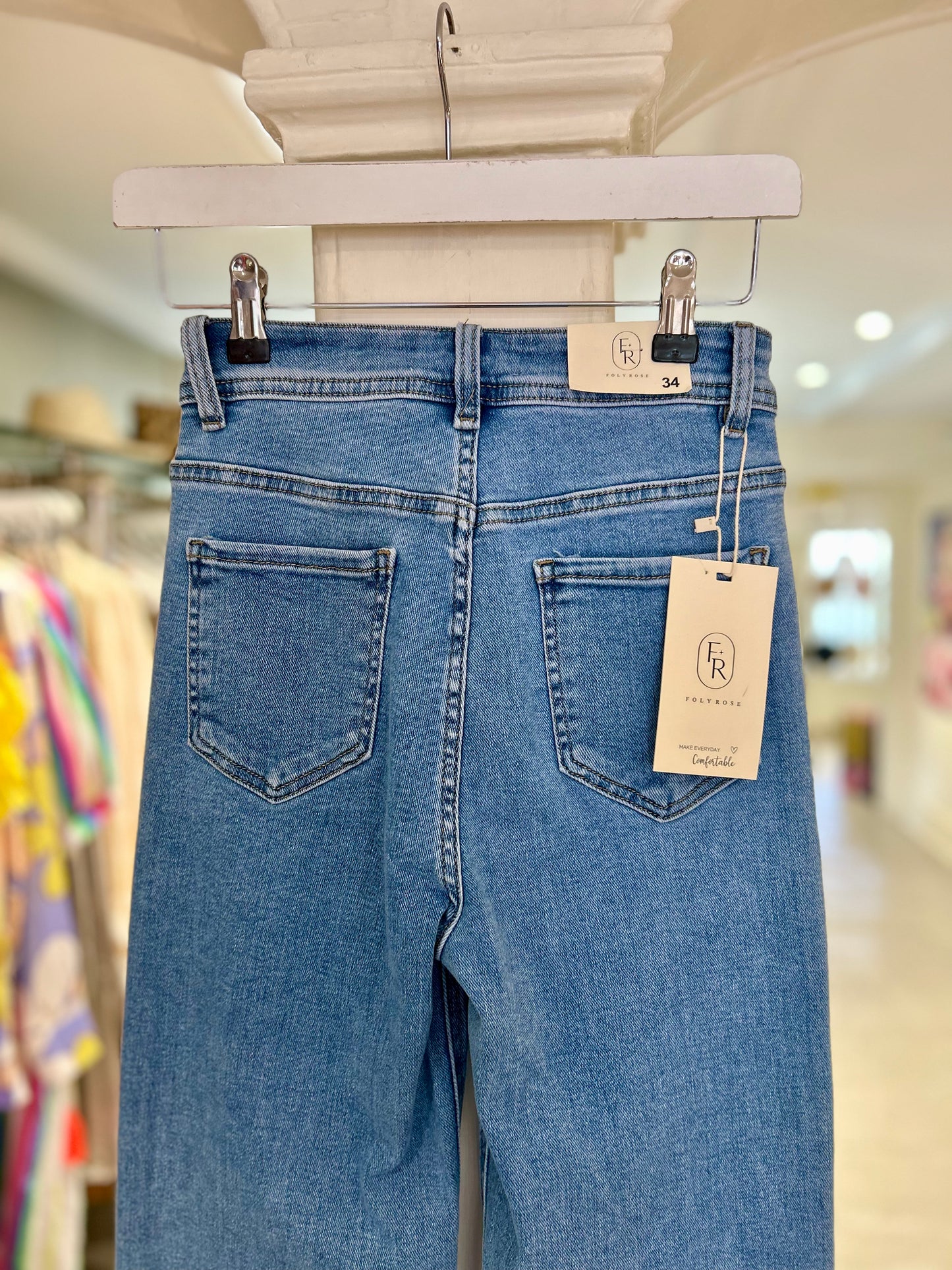 High Waisted Wide Leg Jeans - Mid Wash