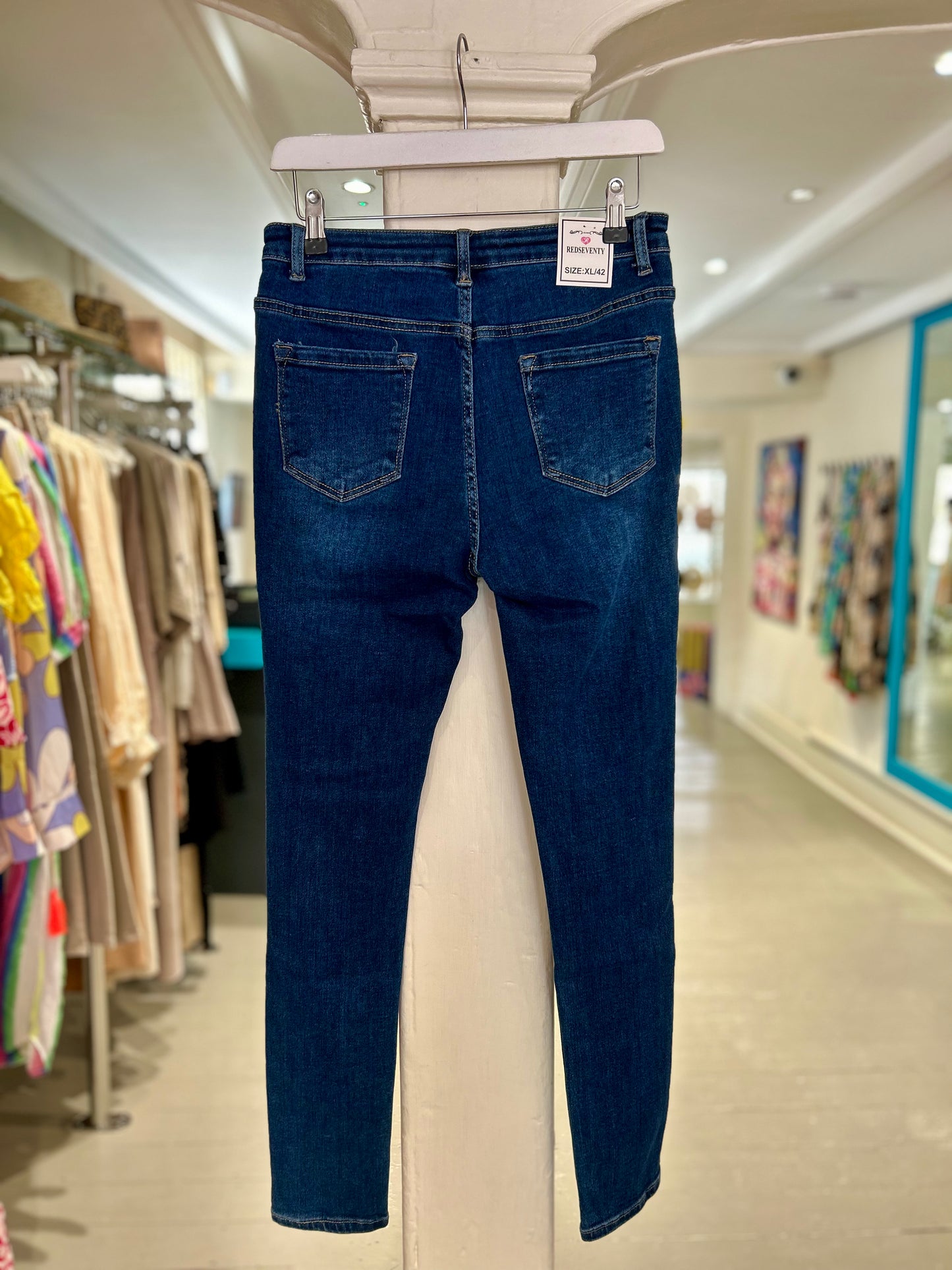 High Waisted Skinny Jeans with Button Details - Dark Wash