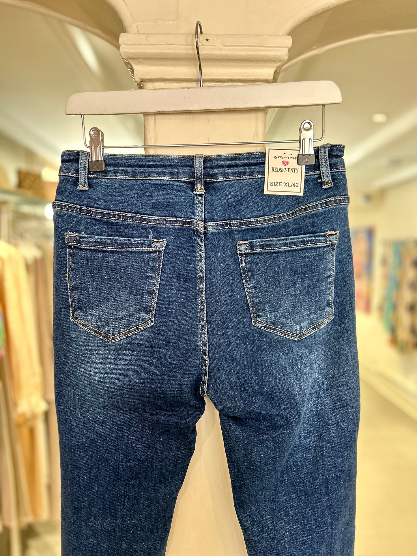 High Waisted Skinny Jeans with Button Details - Dark Wash