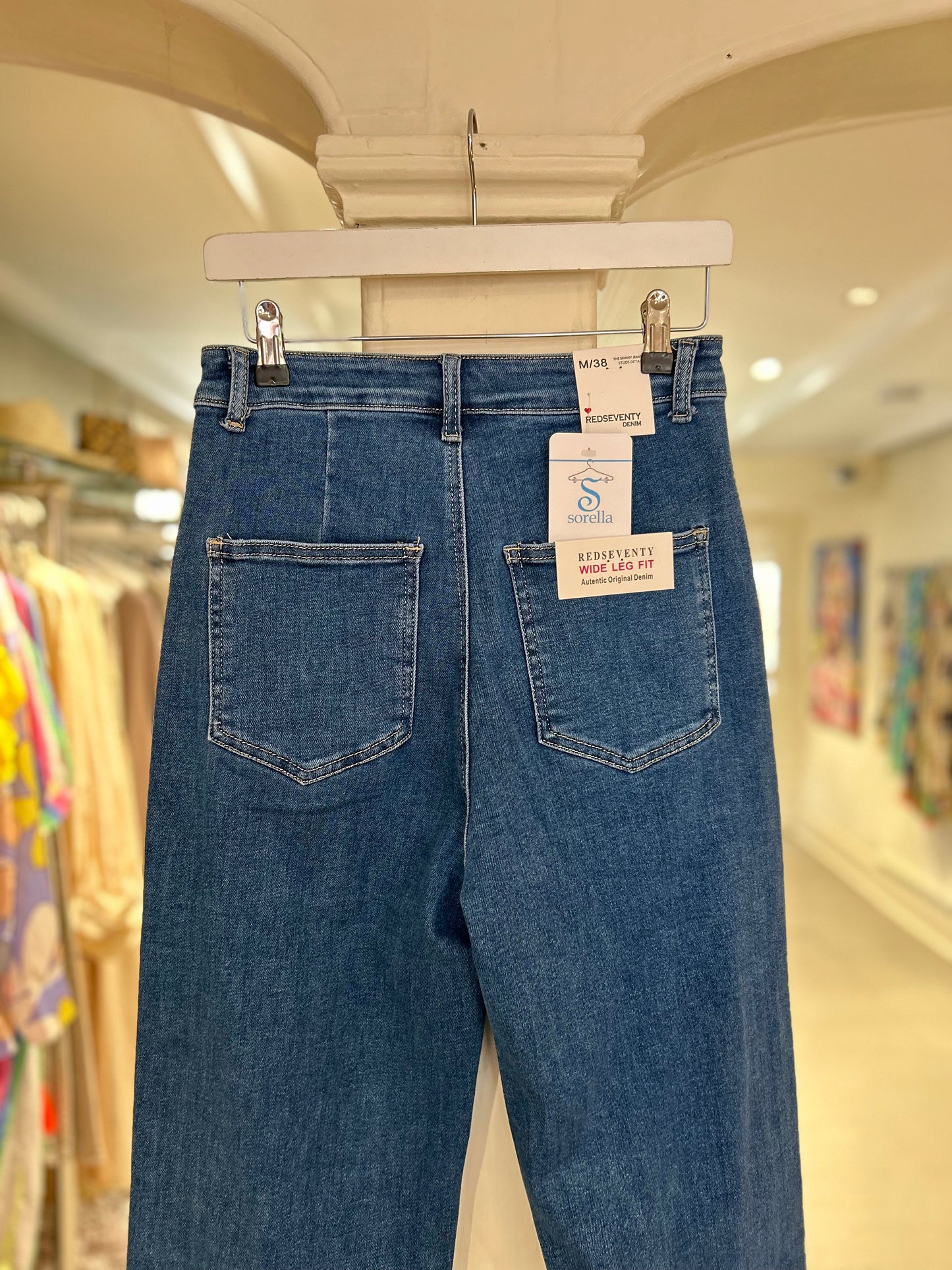 High Waisted Wide Leg Jeans with Front Seam - Dark Wash