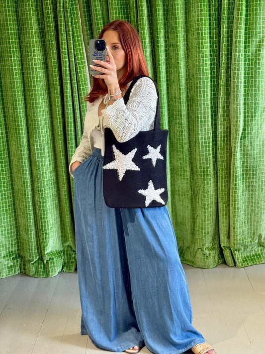 Wide Leg Denim Trousers